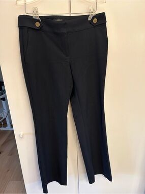 LOFT Navy Straight-Leg Trousers with Gold Button Detail